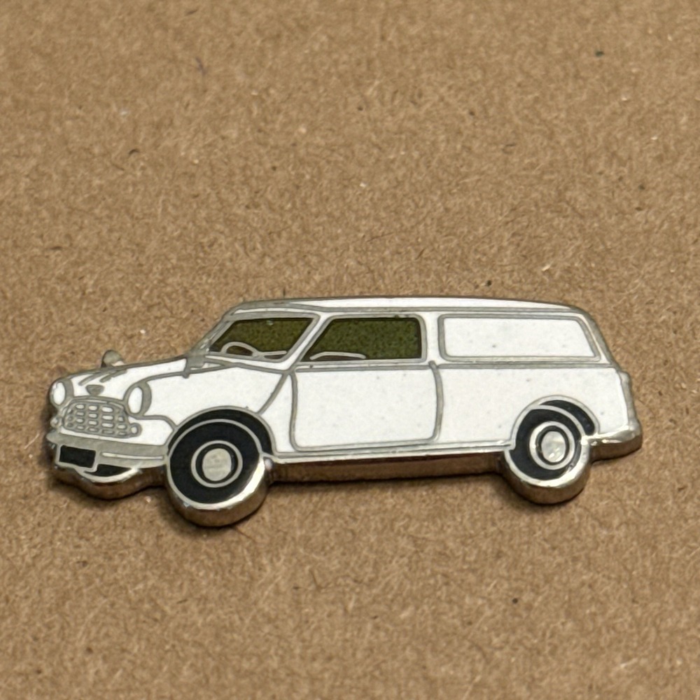 Classic Estate Mini Car Austin Countryman - Morris Traveller White Lapel Pin VTG